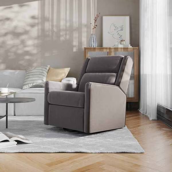 Cash Swivel Glider Rocker Recliner Chair, Manual 360 Degree Swivel Recliner, Dark Gray Upholstery, Flash Furniture, Mfr#: CY-RAC-536-DKGRY-GG